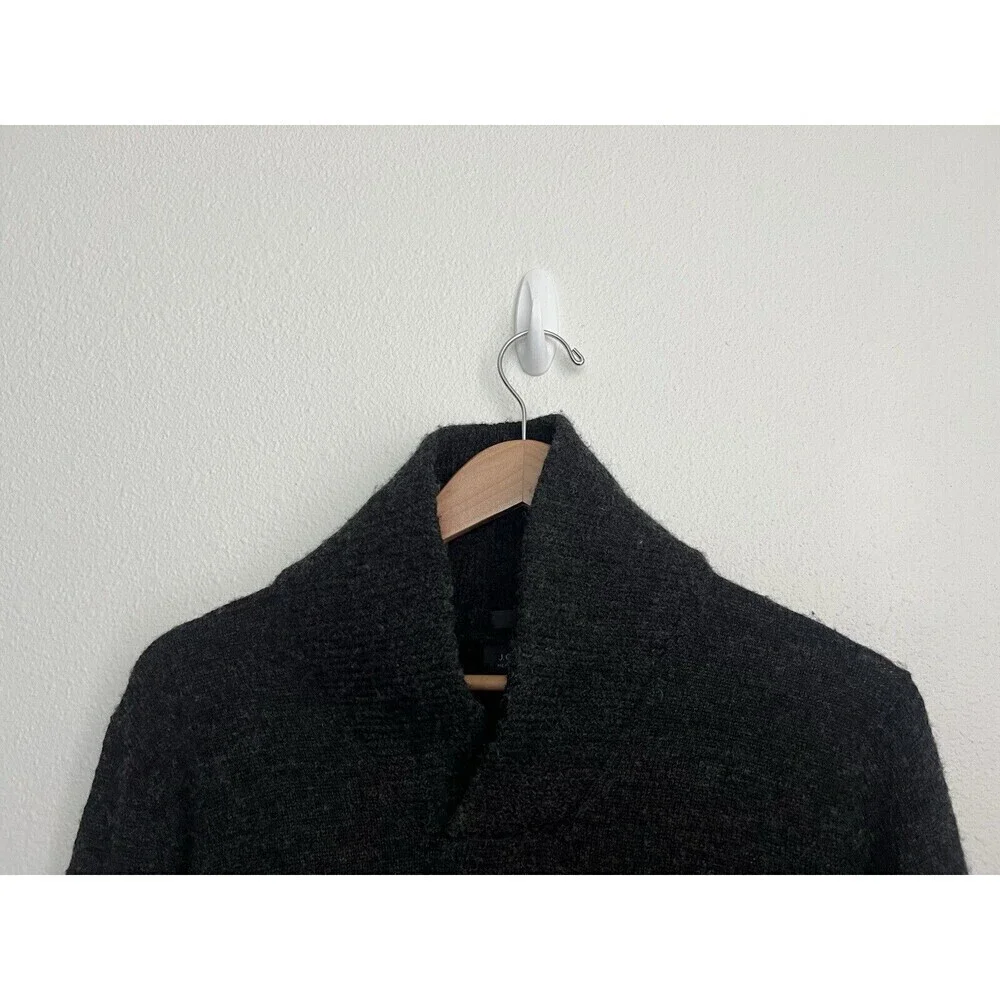 J.Crew Slim Fit Charcoal Gray Shawl Collar Sweater 100% Merino Wool Elbow Patch